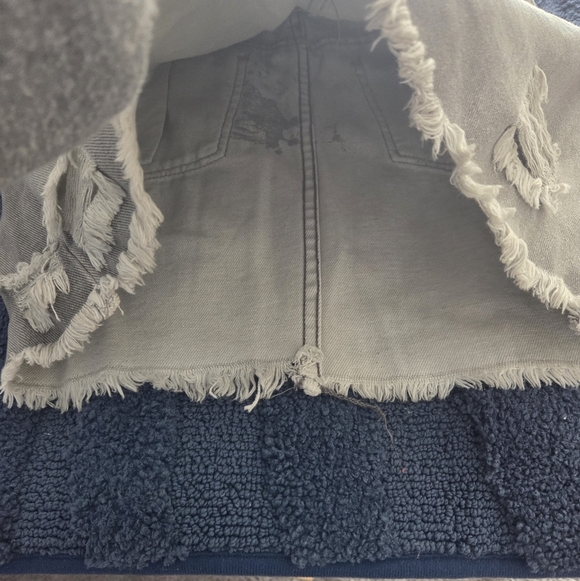 POL Gray Distressed Denim Overall Skirt Jumper Dress Small Frayed Hem Casual - Picture 9 of 12